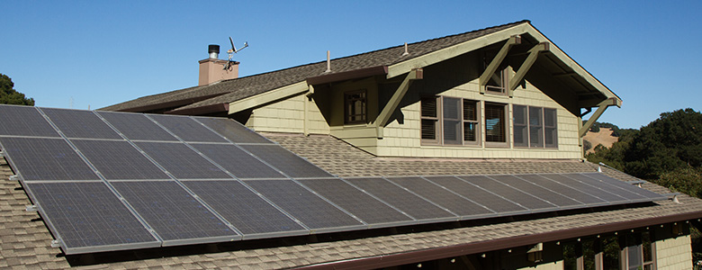 Solar panels on top of a home.